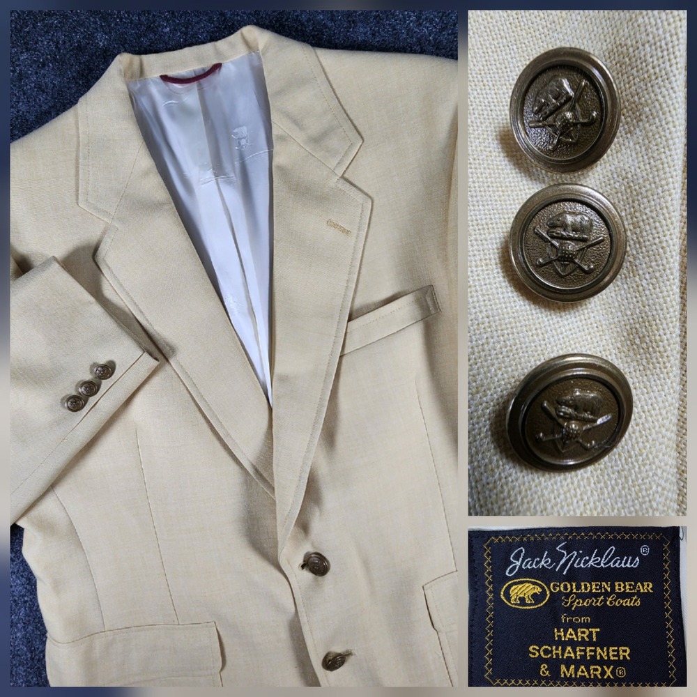VTG Jack Nicklaus Golden Bear Sport Coat Mens 42R Yellow Blazer Shulman's